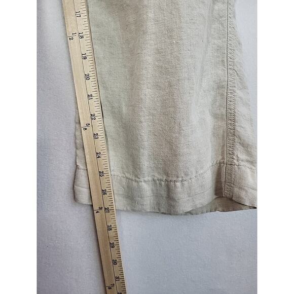 LL Bean Wide Leg Linen Pants Women 14 Tan Drawstring Elastic Waist Beach Coastal - Picture 9 of 11